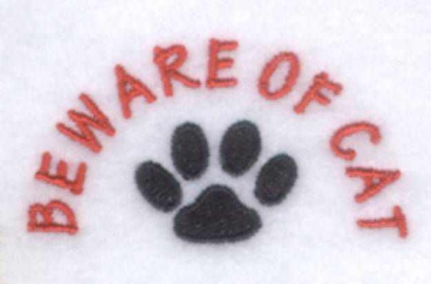 Picture of Beware of Cat with Paw Machine Embroidery Design