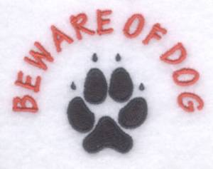 Picture of Beware of Dog with Paw Machine Embroidery Design