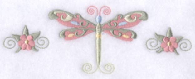 Picture of Whimsical Dragonfly with Flowers Machine Embroidery Design