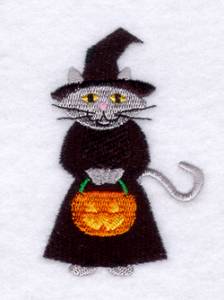 Picture of Halloween Cat with Pumpkin Machine Embroidery Design