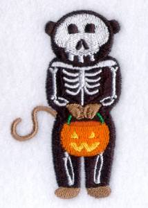Picture of Halloween Monkey Skeleton with Pumpkin Machine Embroidery Design