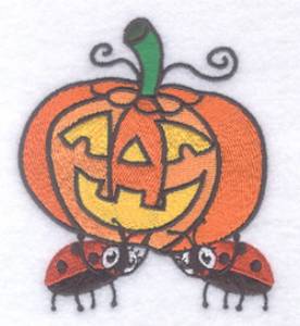Picture of Buggy Ladybugs with Pumpkin Machine Embroidery Design