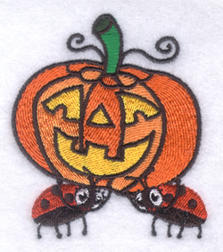 Buggy Ladybugs with Pumpkin - Small Machine Embroidery Design