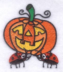 Picture of Buggy Ladybugs with Pumpkin - Small Machine Embroidery Design