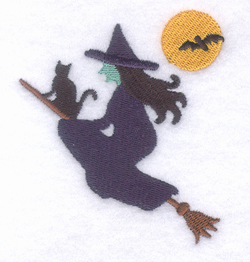 Witch on Broom Machine Embroidery Design