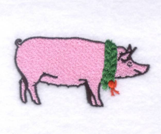 Picture of Pig with Christmas Wreath Machine Embroidery Design