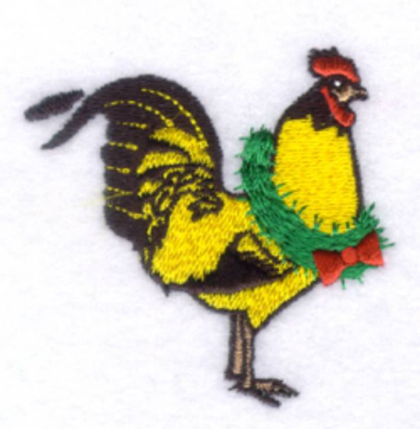 Picture of Rooster with Christmas Wreath Machine Embroidery Design