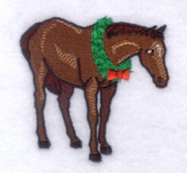 Picture of Horse with Christmas Wreath Machine Embroidery Design