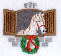Horse in Stable with Xmas Wreath Machine Embroidery Design