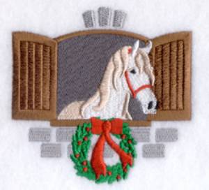 Picture of Horse in Stable with Xmas Wreath Machine Embroidery Design