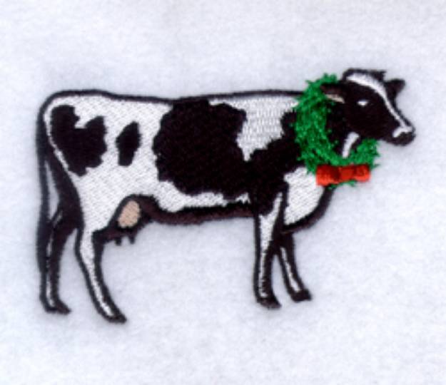 Picture of Cow with Christmas Wreath Machine Embroidery Design
