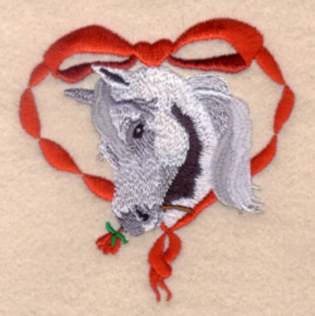 Picture of Horse Inside Ribbon Heart Machine Embroidery Design