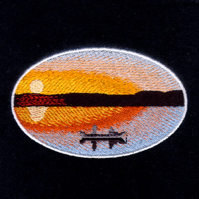 Fishing Boat Silhouette at Sunrise Machine Embroidery Design