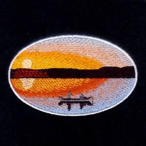 Picture of Fishing Boat Silhouette at Sunrise Machine Embroidery Design