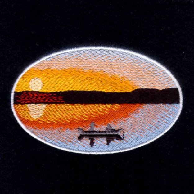 Picture of Fishing Boat Silhouette at Sunrise Machine Embroidery Design