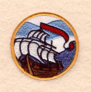 Picture of Galleon Ship in a Porthole Machine Embroidery Design