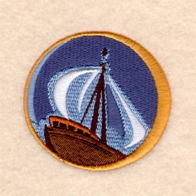 Picture of Yacht in a Porthole Machine Embroidery Design