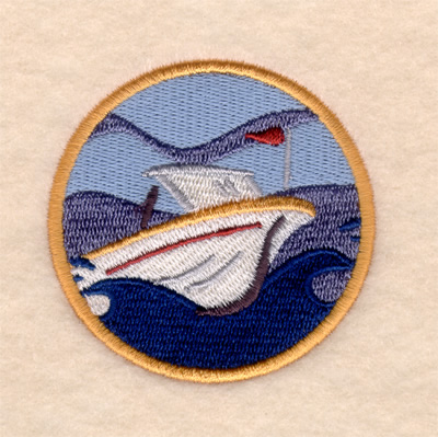 Speedboat In Porthole Machine Embroidery Design