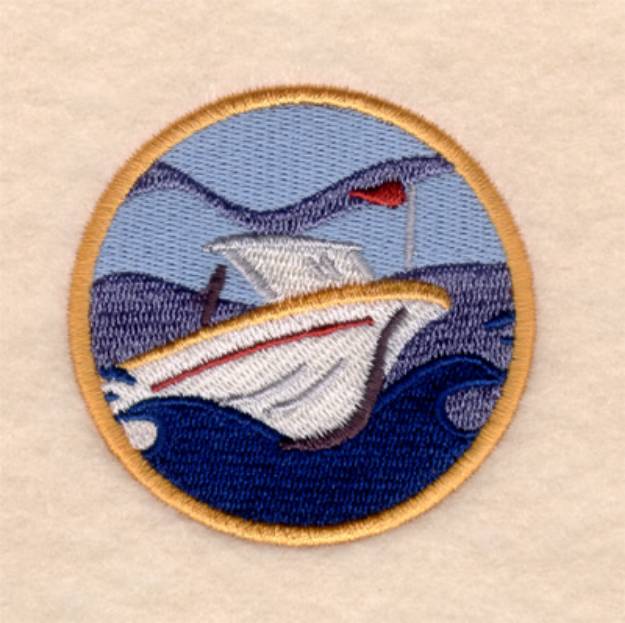 Picture of Speedboat In Porthole Machine Embroidery Design