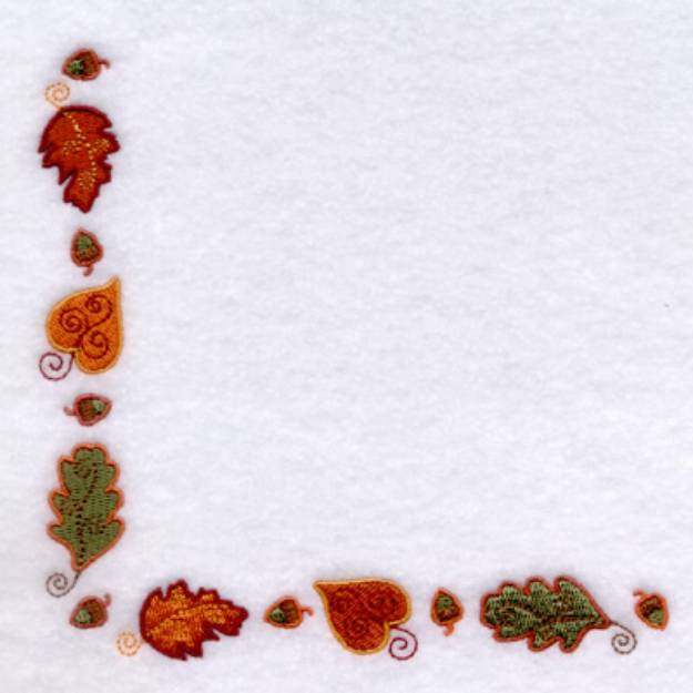Picture of Autumn Harvest Leaves & Acorns Corner Machine Embroidery Design