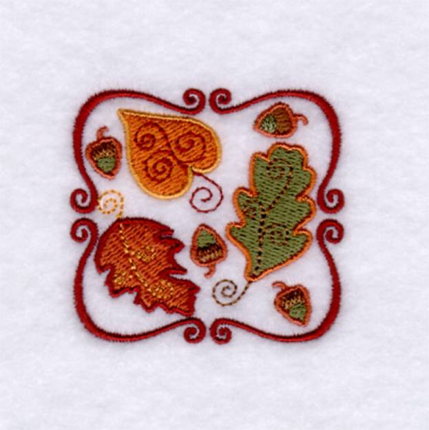 Picture of Autumn Harvest Leaves & Acorns Square Machine Embroidery Design