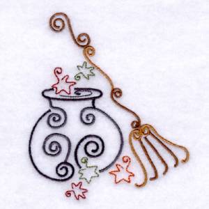 Picture of Swirly Rake & Bag of Leaves Machine Embroidery Design