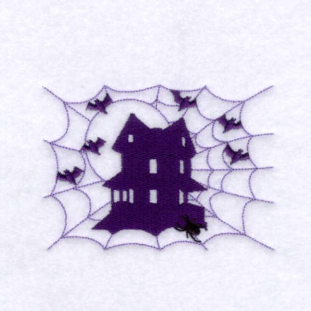 Picture of Haunted House Spider Web Machine Embroidery Design