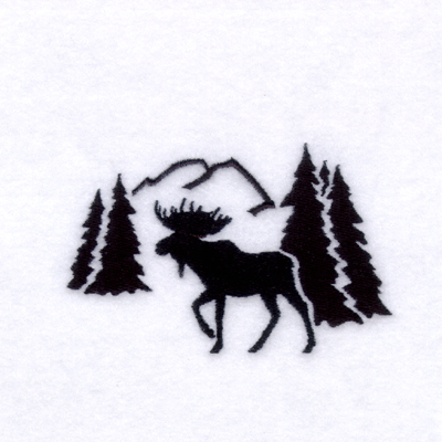 Moose Silhouette Scene Machine Embroidery Design