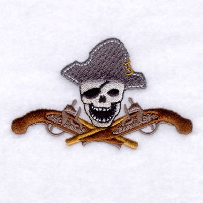 Pirate Skull with Revolvers Machine Embroidery Design