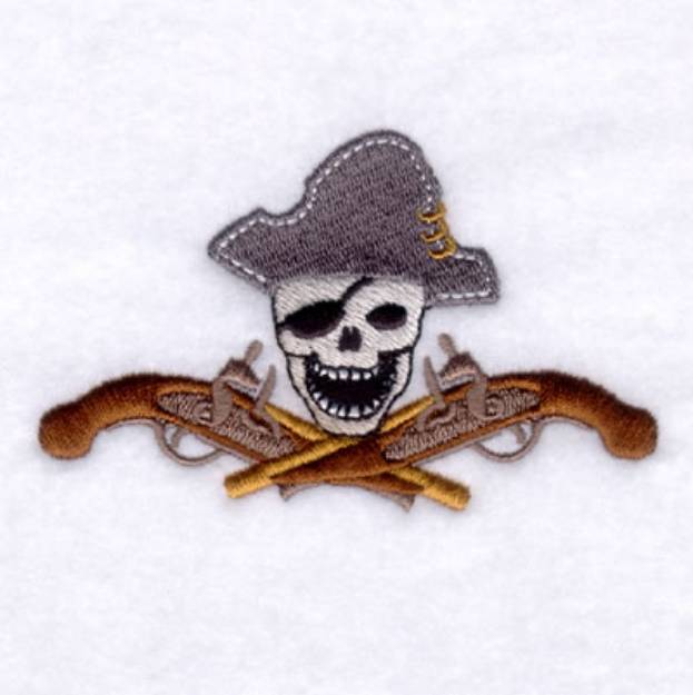 Picture of Pirate Skull with Revolvers Machine Embroidery Design