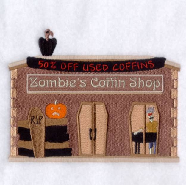 Picture of Zombies Coffin Shop Machine Embroidery Design