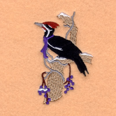 Winter Pileated Woodpecker Machine Embroidery Design