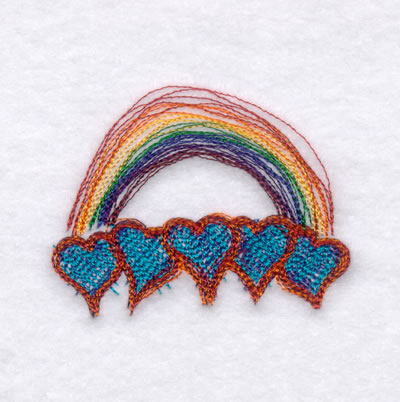 Sketched Rainbow Hearts Machine Embroidery Design