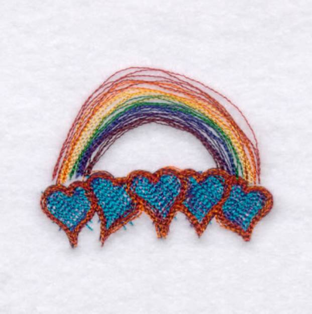 Picture of Sketched Rainbow Hearts Machine Embroidery Design