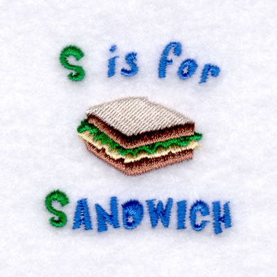 S is for Sandwich Machine Embroidery Design