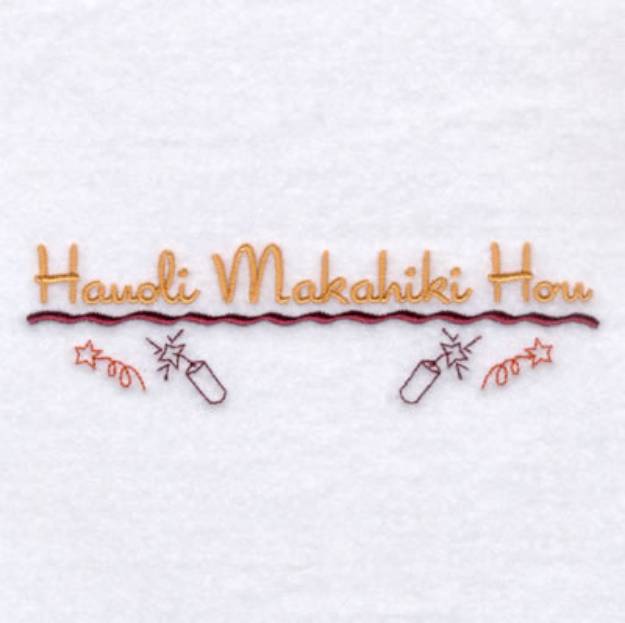 Picture of "Happy New Year" in Hawaiian Machine Embroidery Design
