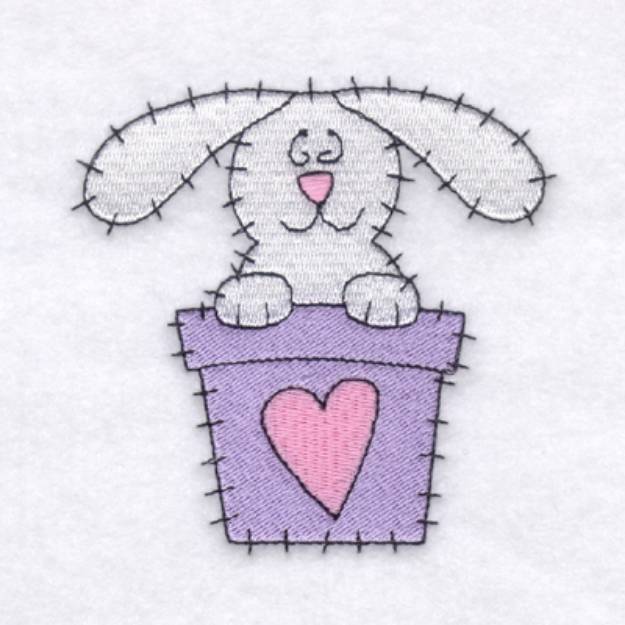 Picture of Country Bunny in Flower Pot Machine Embroidery Design