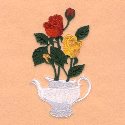 Teapot Roses Machine Embroidery Design