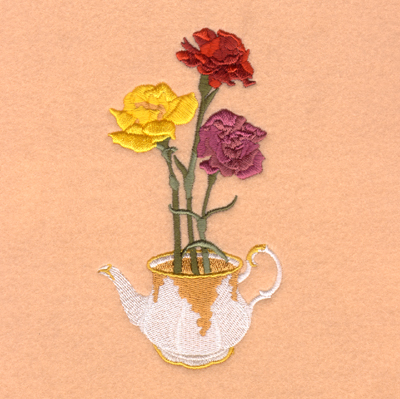 Teapot Carnations Machine Embroidery Design