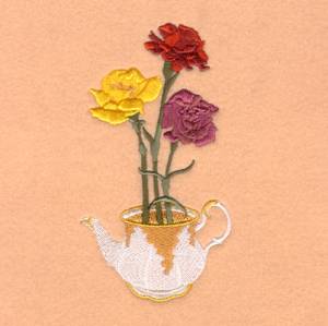 Picture of Teapot Carnations Machine Embroidery Design