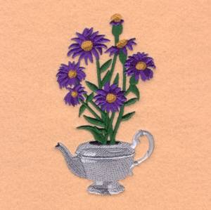 Picture of Teapot Echinacea Machine Embroidery Design