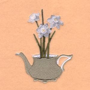 Picture of Teapot Narcissus Machine Embroidery Design