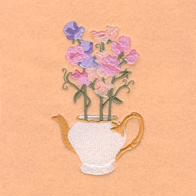 Teapot Sweet Pea Machine Embroidery Design