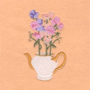 Picture of Teapot Sweet Pea Machine Embroidery Design