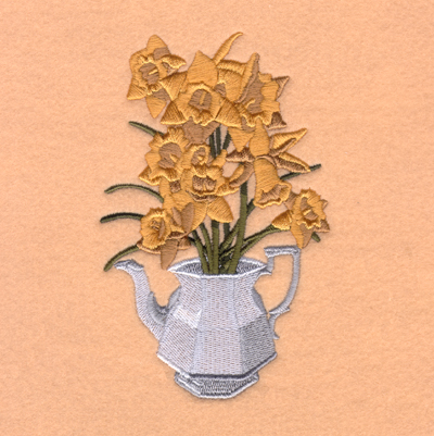 Teapot Daffodils Machine Embroidery Design