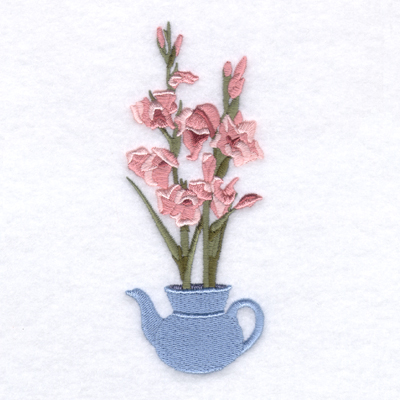 Teapot Gladiolas Machine Embroidery Design