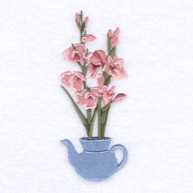 Picture of Teapot Gladiolas Machine Embroidery Design