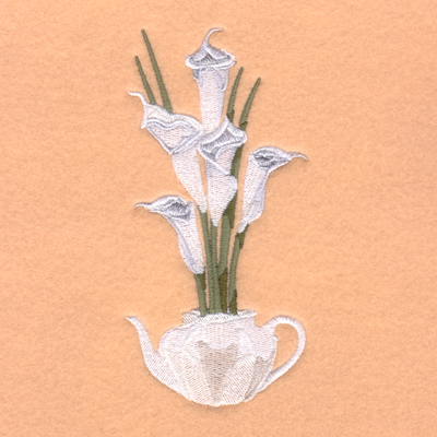 Teapot Calla Lilies Machine Embroidery Design