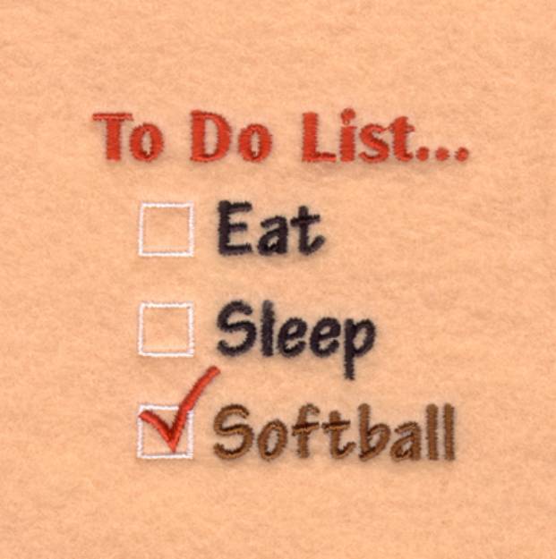 Picture of Softball To Do List… Machine Embroidery Design