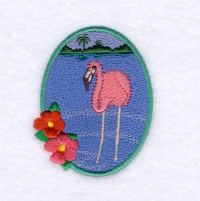 Flamingo Hibiscus Wading Machine Embroidery Design